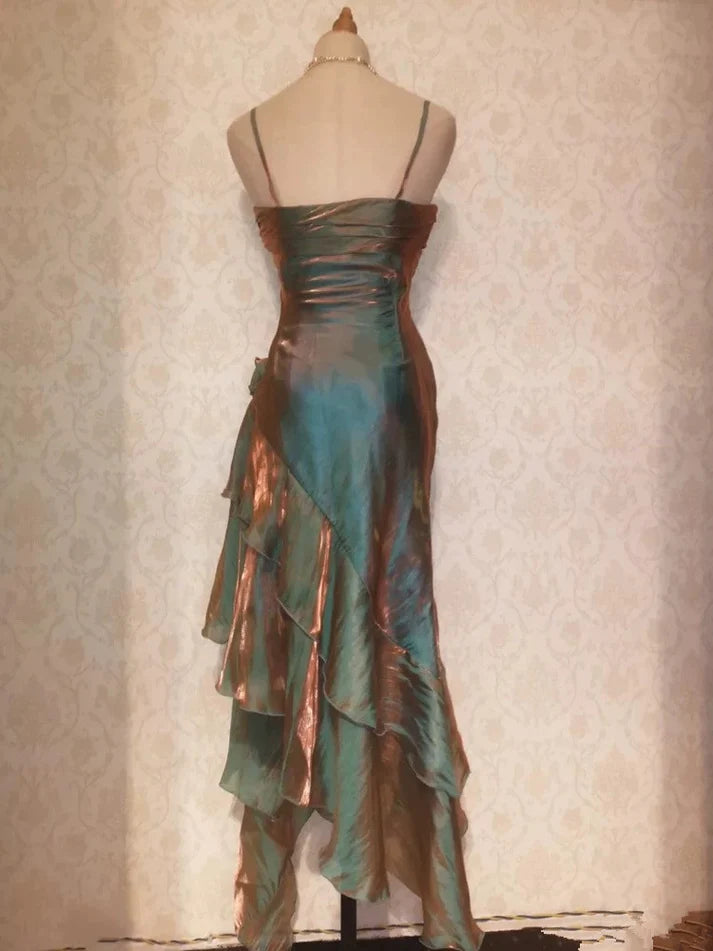 Retro Mermaid Spaghetti Straps Satin Long Party Dress Prom Dresses