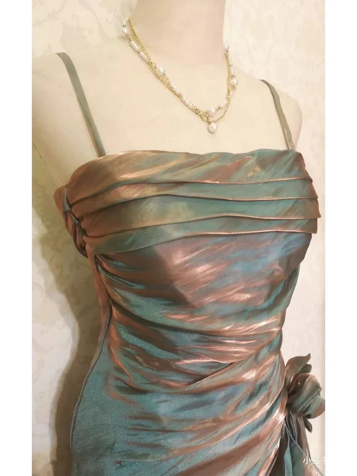 Retro Mermaid Spaghetti Straps Satin Long Party Dress Prom Dresses