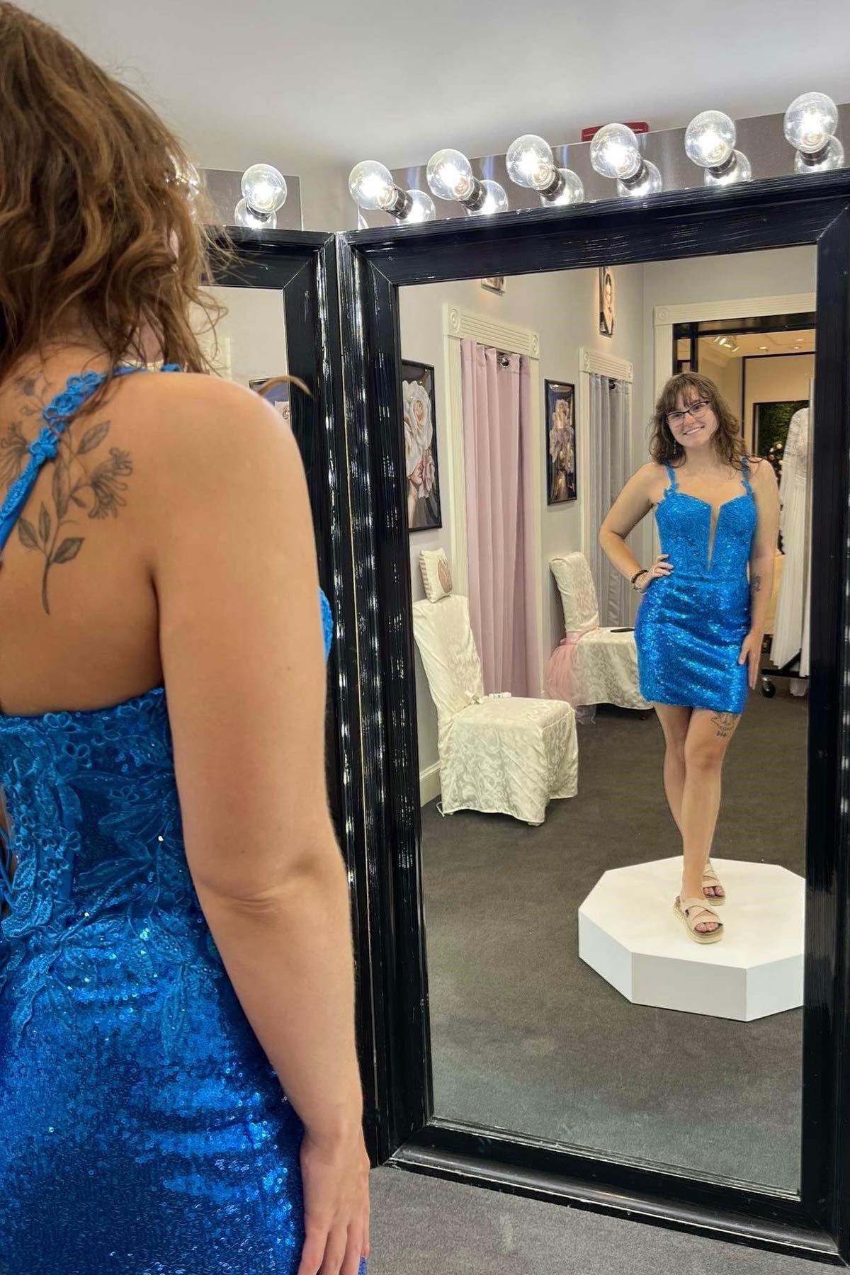 Sparkle Applique Sequins Halter Mini Homecoming Dress