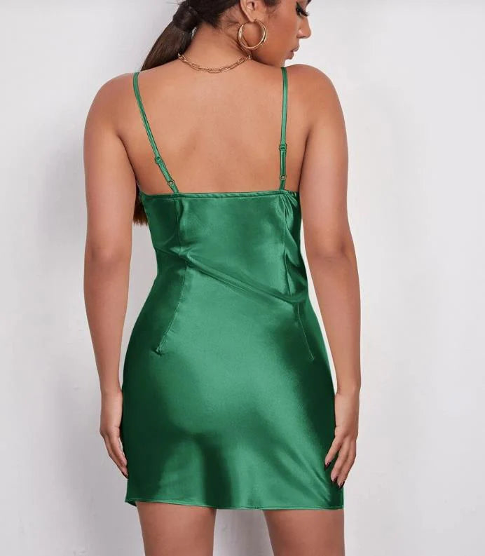 Sexy Dark Green Satin V-Neck Side Slit Short Homecoming Dresses