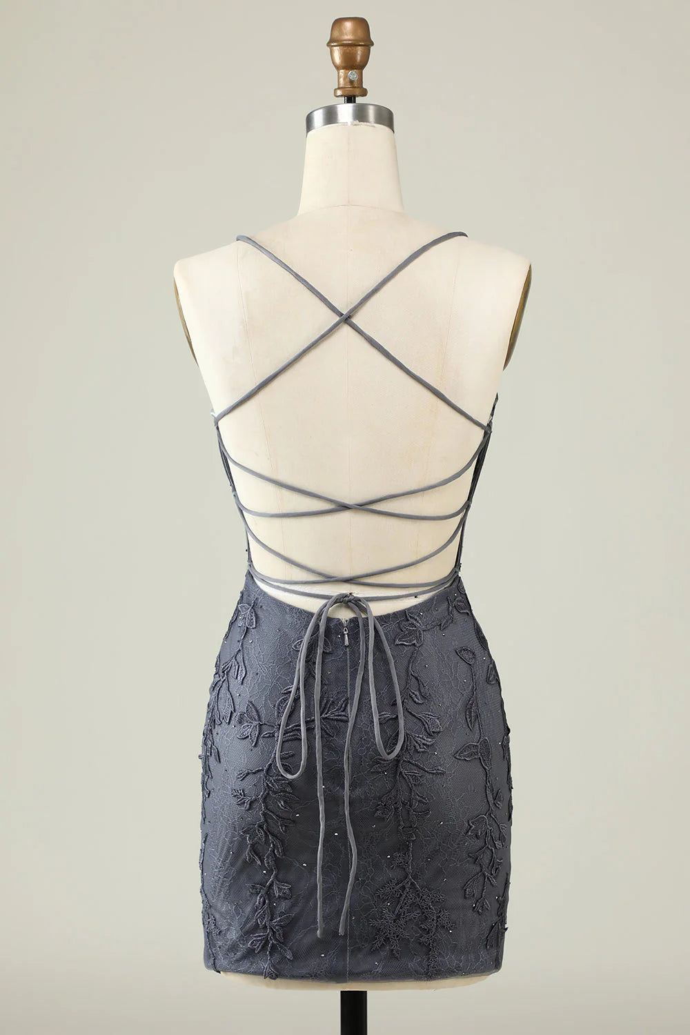 Spaghetti Straps Grey Bodycon Homecoming Dress With Appliques
