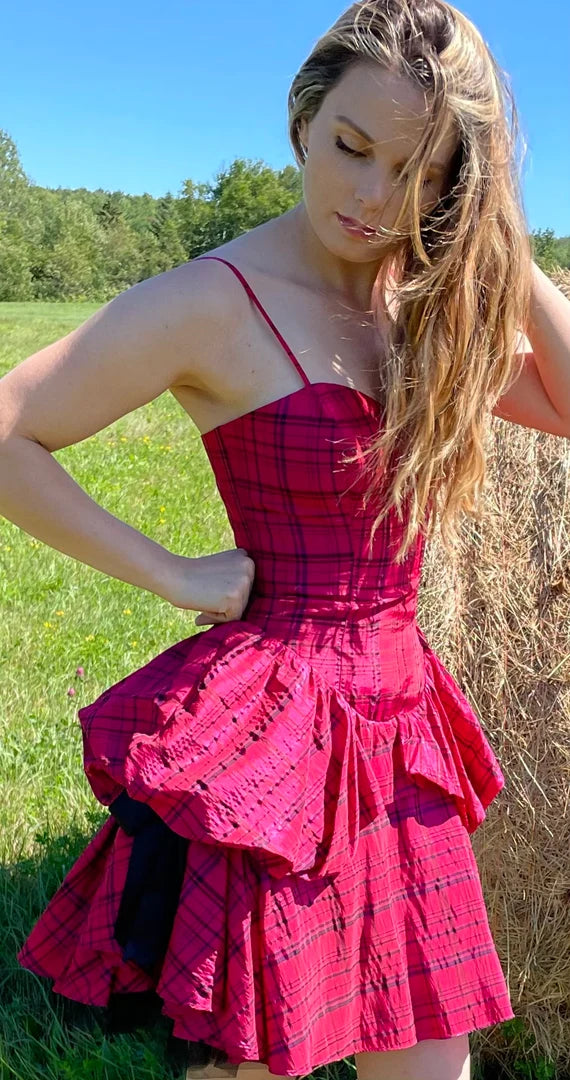 Spaghetti Straps Plaid Short Homecoming Dress