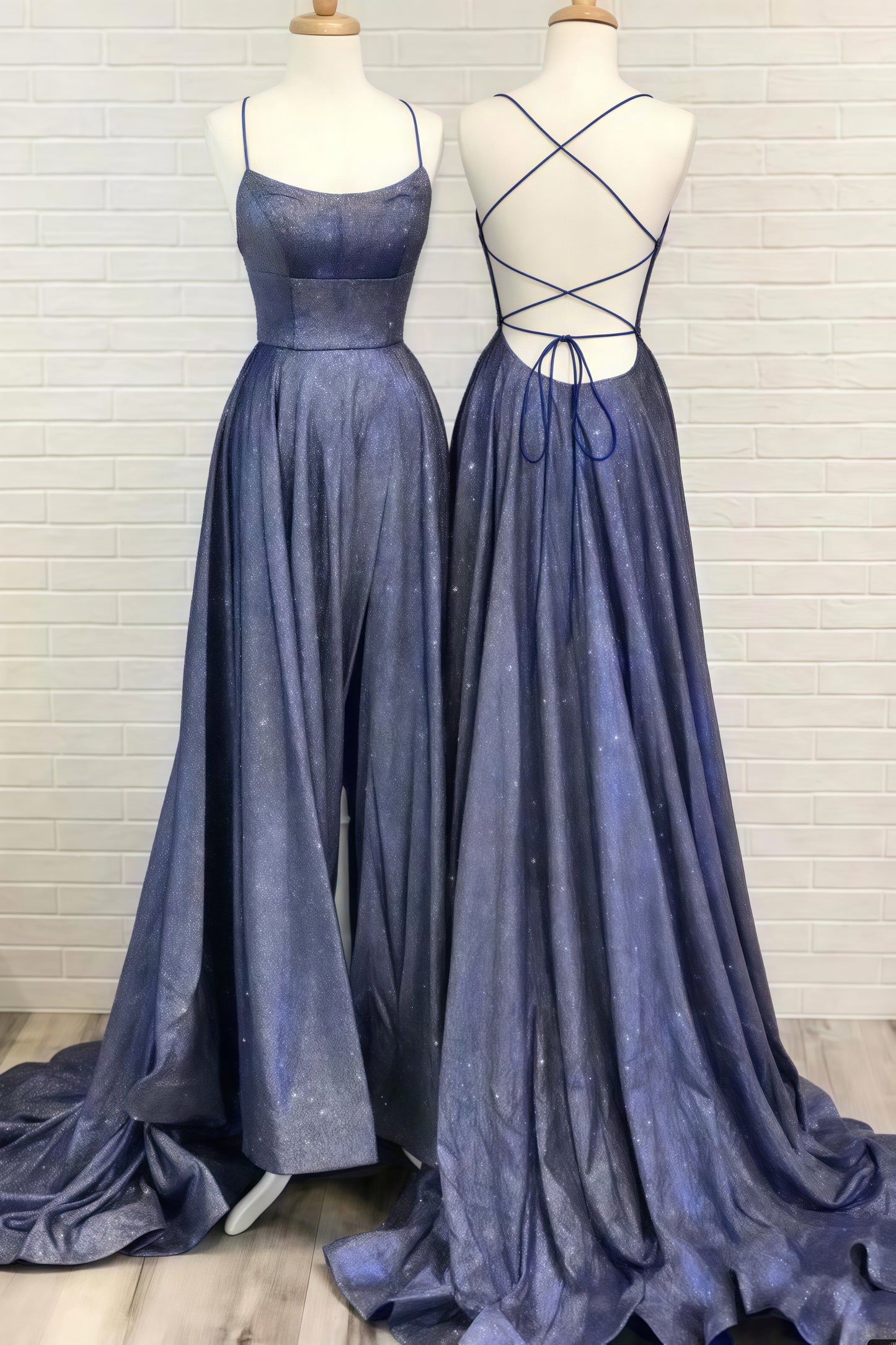 Sparkle Cross Back Prom Dress, A-Line Sleeveless Evening Gown