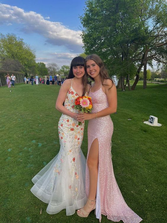 Sparkle Pink Sequin Bodycon Long Prom Dresses