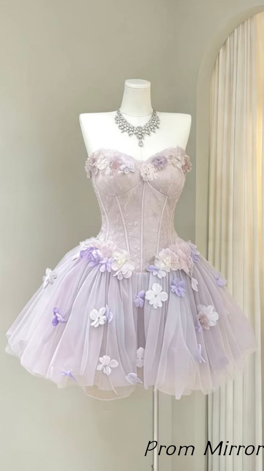 Spring Lilac Sweetheart Floral Homecoming Dresses Junior Party Gown