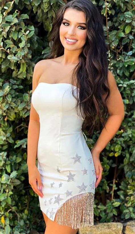 Starry Bodycon Strapless Tight Homecoming Dresses With Tassel prommirror Starry Bodycon Strapless Tight Homecoming Dresses With Tassel prommirror