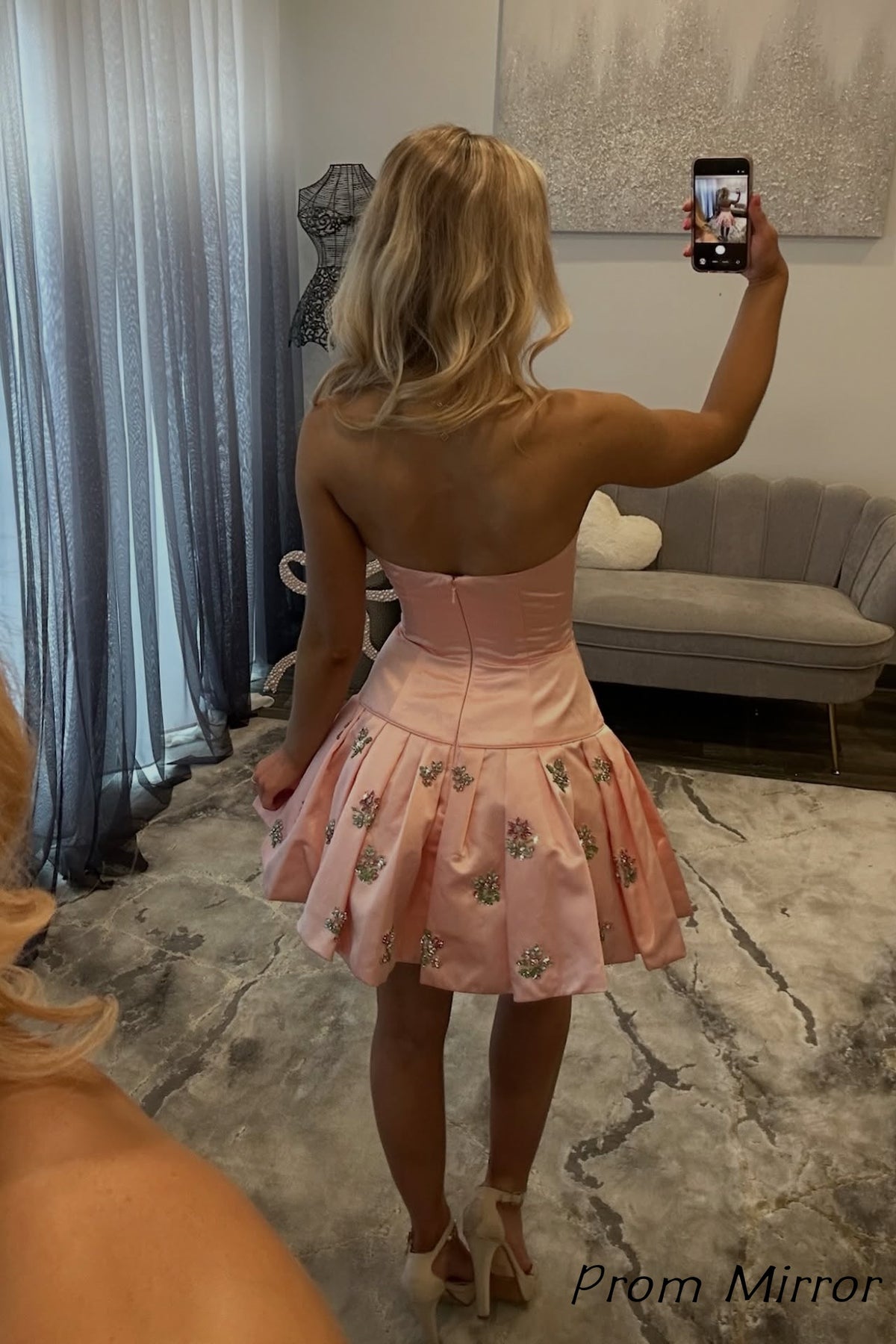Strapless Pink Beaded Short Homecoming Dresses