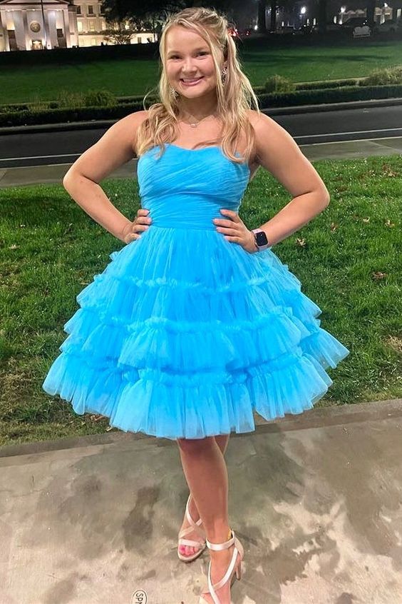 Strapless A-Line Tulle Homecoming Dresses With Ruffle Skirt