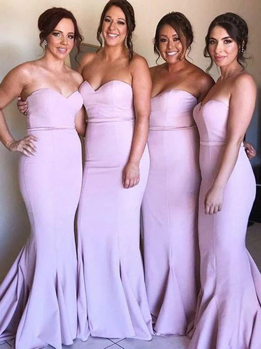 Sweetheart Pink Mermaid Satin Long Bridesmaid Dresses