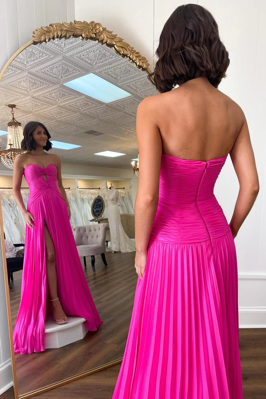 Sweetheart A-Line Chiffon Pleated Prom Dresses With Keyhole