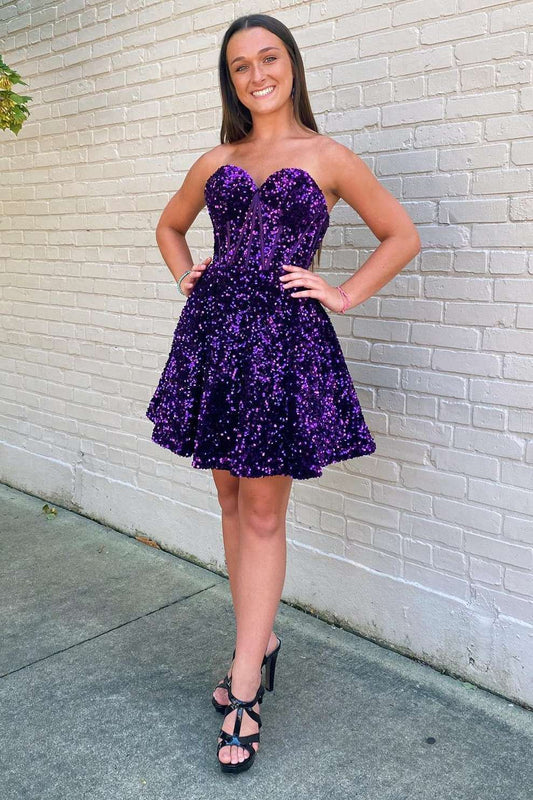 Sweetheart Purple Mini Homecoming Dresses