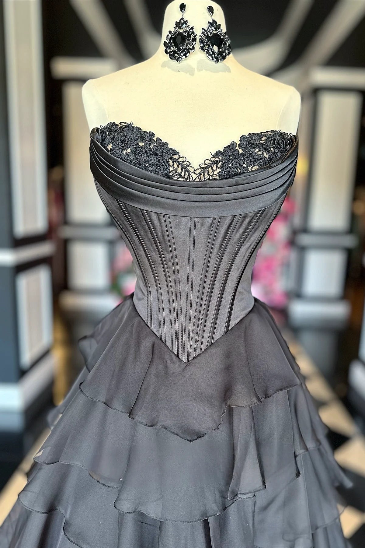 Fuchsia Sweetheart Chiffon Ruffle Prom Dresses With Appliques
