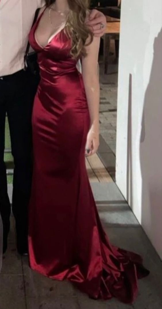Sexy Burgundy Satin Mermaid Prom Evening Dress
