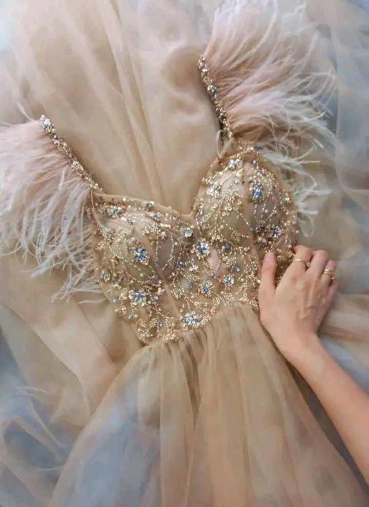 Champagne Beaded Feather A-Line Prom Dress, Tulle Evening Dress prommirror Champagne Beaded Feather A-Line Prom Dress, Tulle Evening Dress prommirror