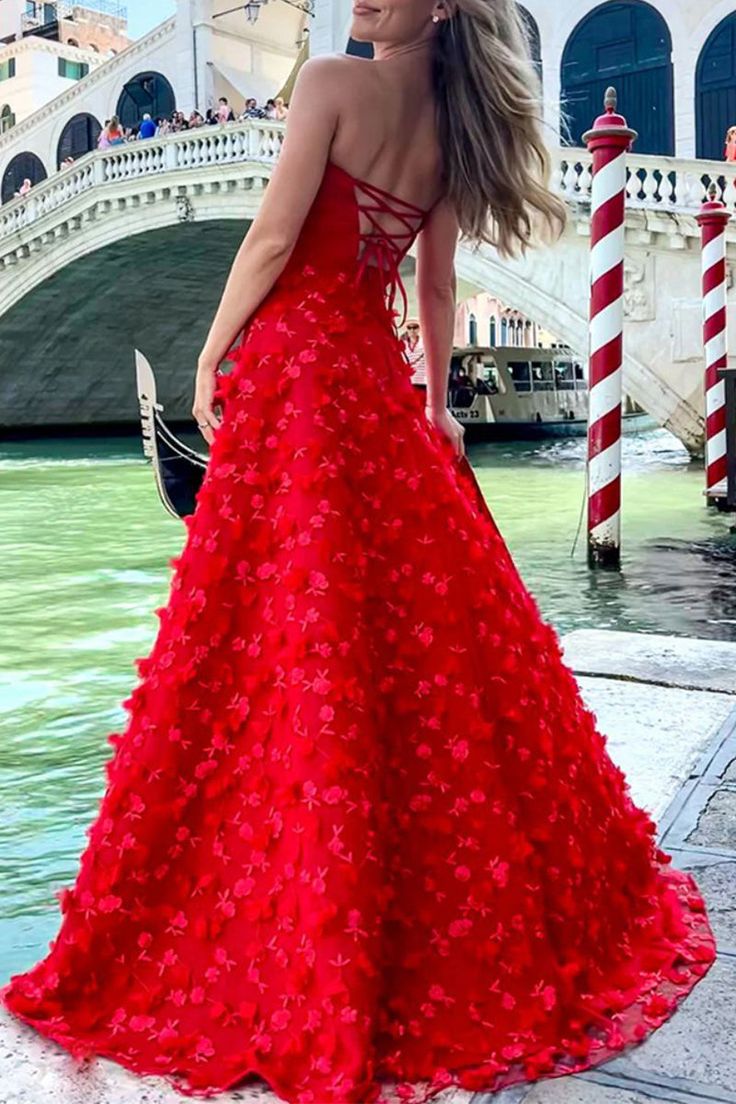 Princess Floral 3D Flowers A-Line Prom Dresses, Custom Made Evening Gown