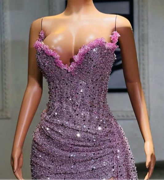 Light Purple High Split Evening Dresses, Sweetheart Mermaid Prom Dresses, Elegant Dresses For Wedding