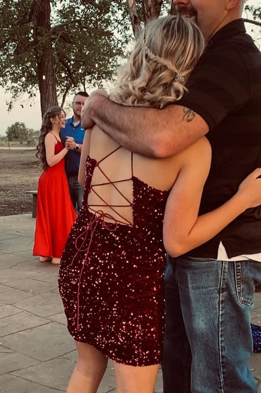 PM133,Burgundy Sequined Homecoming Dresses Tight Party Dresses