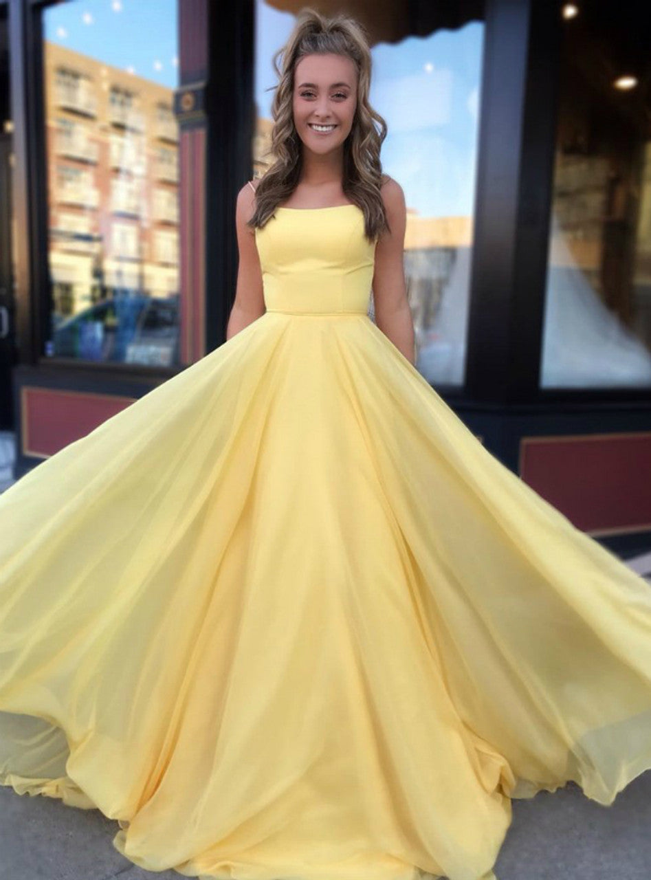 PM038,Pastel yellow chiffon a-line prom dress yellow evening formal dr prommirror PM038,Pastel yellow chiffon a-line prom dress yellow evening formal dr prommirror