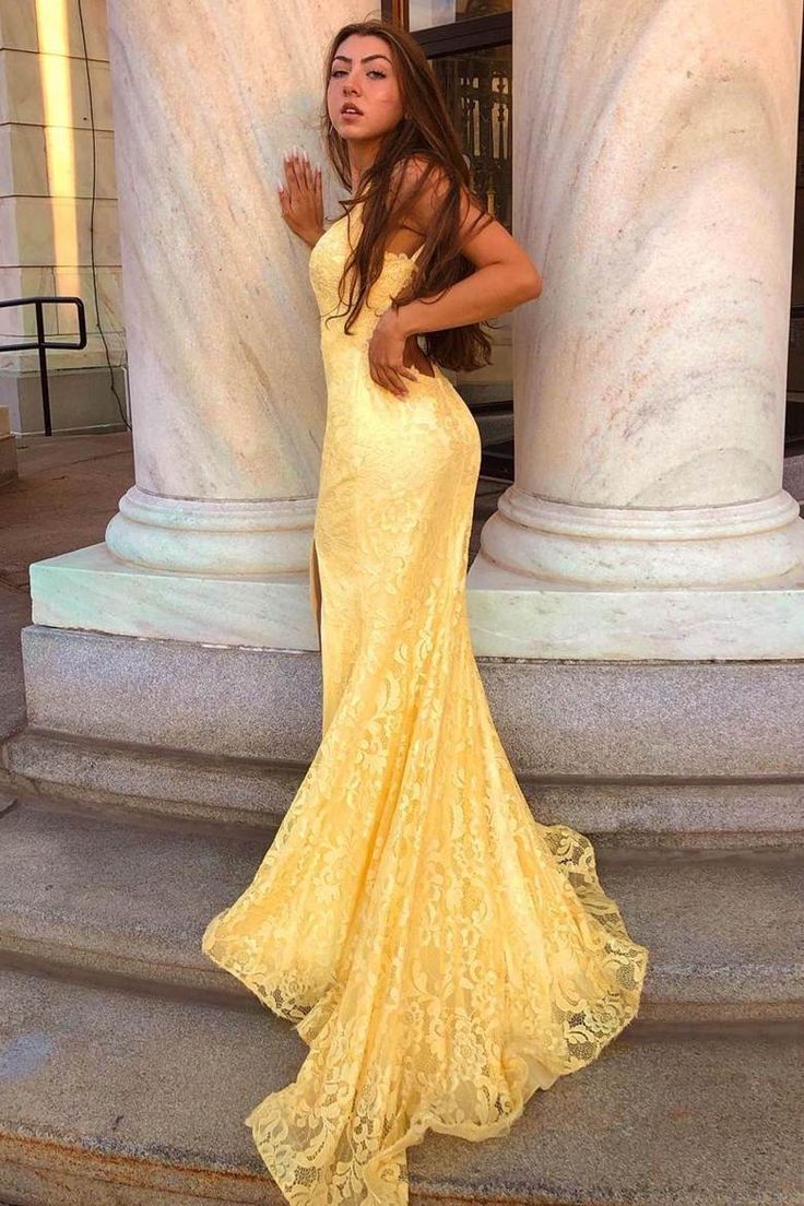 PM483,Pastel Yellow Mermaid Lace Prom Dresses, Backless Evening Dress prommirror PM483,Pastel Yellow Mermaid Lace Prom Dresses, Backless Evening Dress prommirror