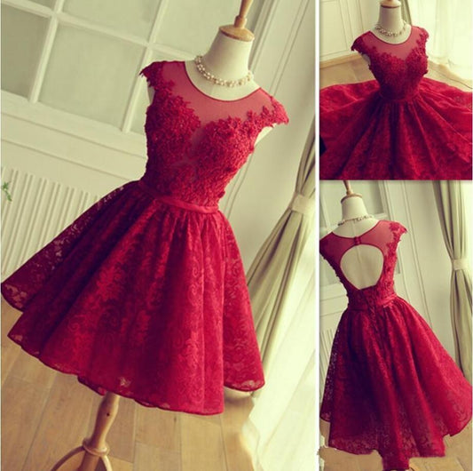 PM120,Charming Burgundy Applique Lace Homecoming Dresses Mini Graduation Dresses