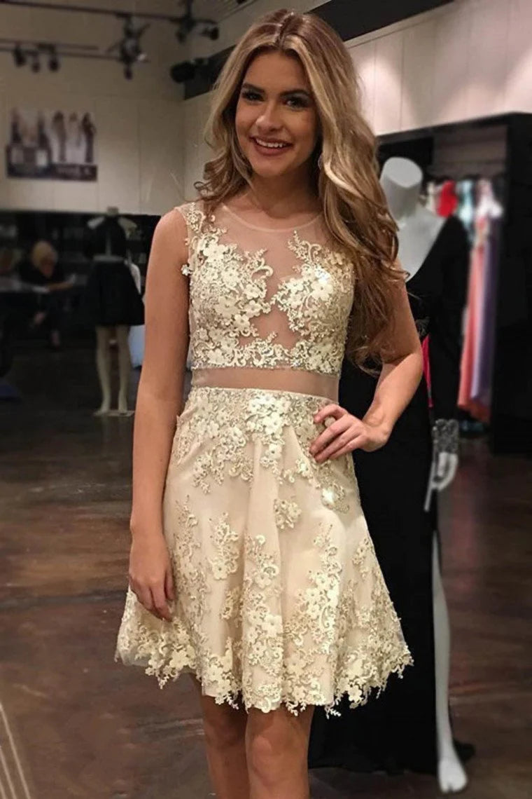 PM127,2022 Homecoming Dresses A Line Scoop Tulle With Applique And Handmade Flowers