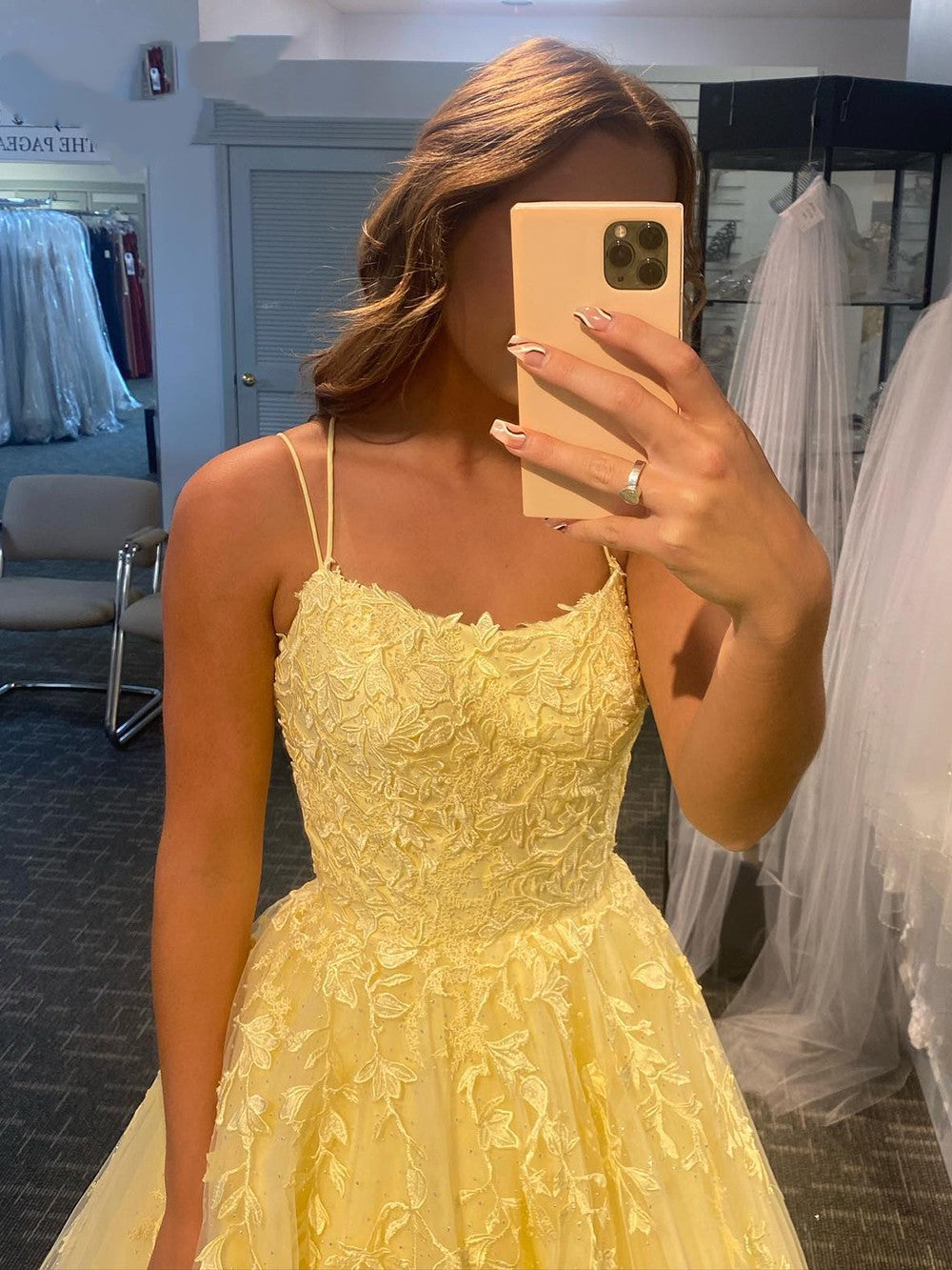 PM343,Elegant Yellow Applique Tulle Prom Evening Dresses