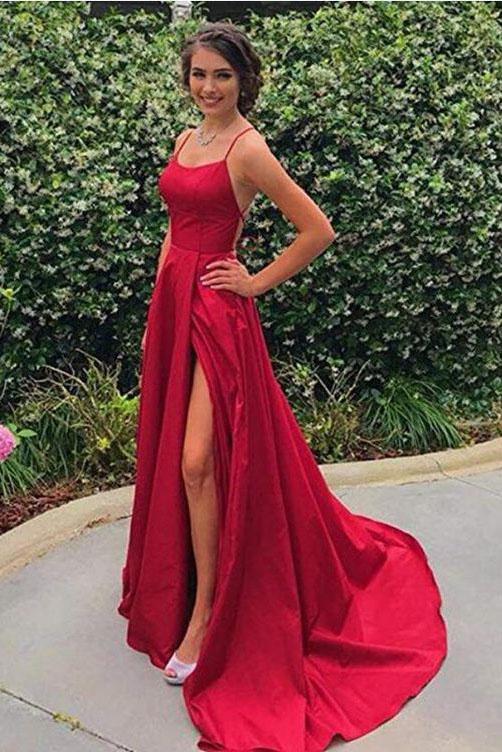 PM107,Spaghetti Strap Simple Prom Dress With Side Slit, Long Bridesmaid Dresses