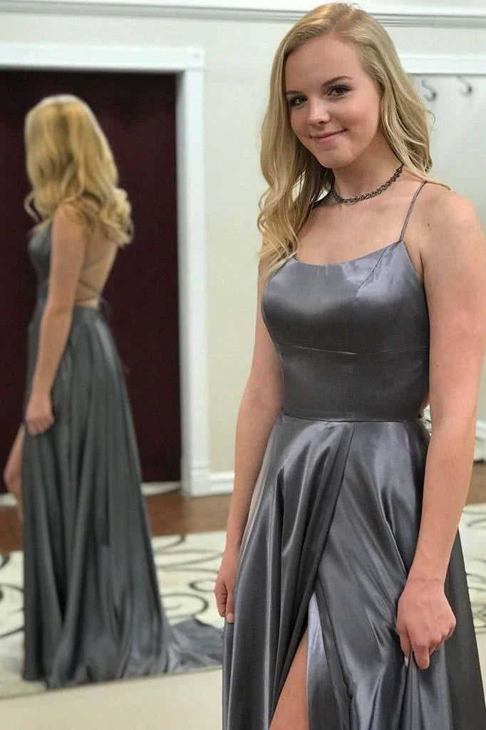 PM107,Spaghetti Strap Simple Prom Dress With Side Slit, Long Bridesmaid Dresses