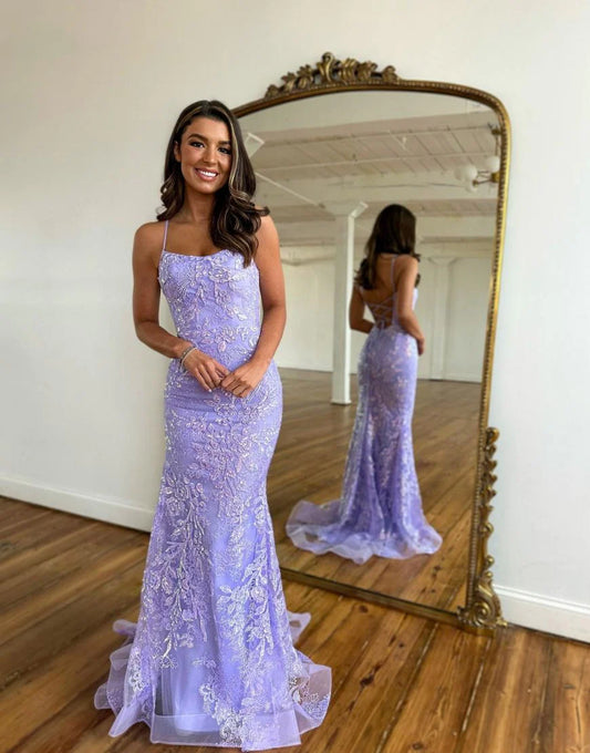 PM459, Luxury Lilac Mermaid Prom Dresses, Applique Beaded Senior Prom Party Dress, Long Evening Formal Gown