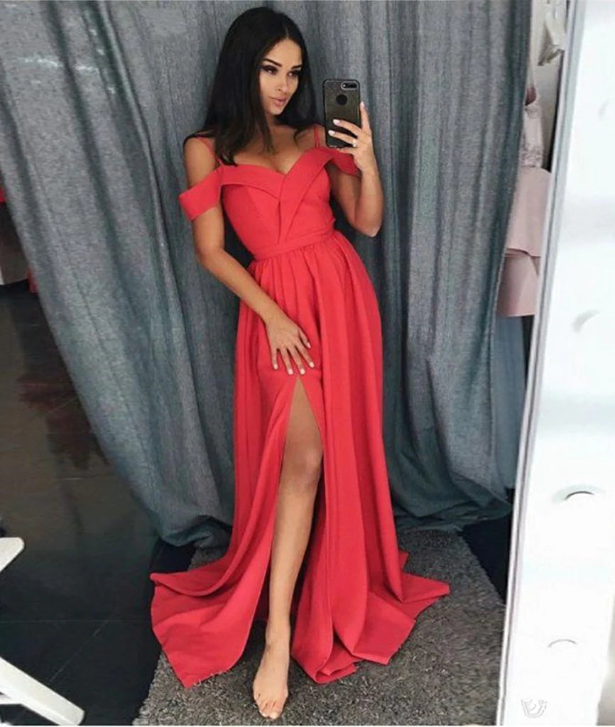 PM346,Off The Shoulder Satin Long Prom Evening Dresses