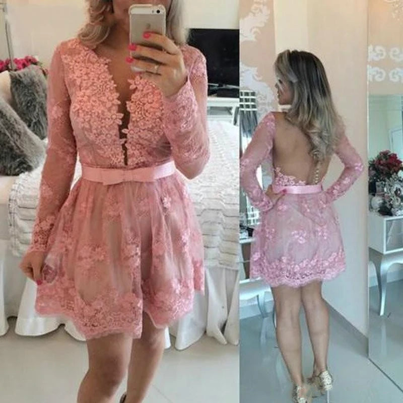 PM114,2022 Long Sleeves Scoop Tulle With Applique Homecoming Dresses A Line