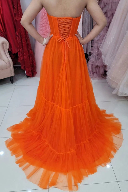 PM422,Sweetheart Orange Tulle A-Line Long Prom Evening Dresses