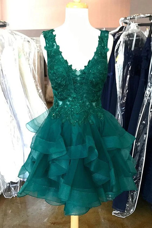 PM217,Tulle Short Homecoming Dresses Applique Graduation Dress