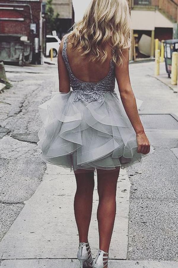 PM217,Tulle Short Homecoming Dresses Applique Graduation Dress