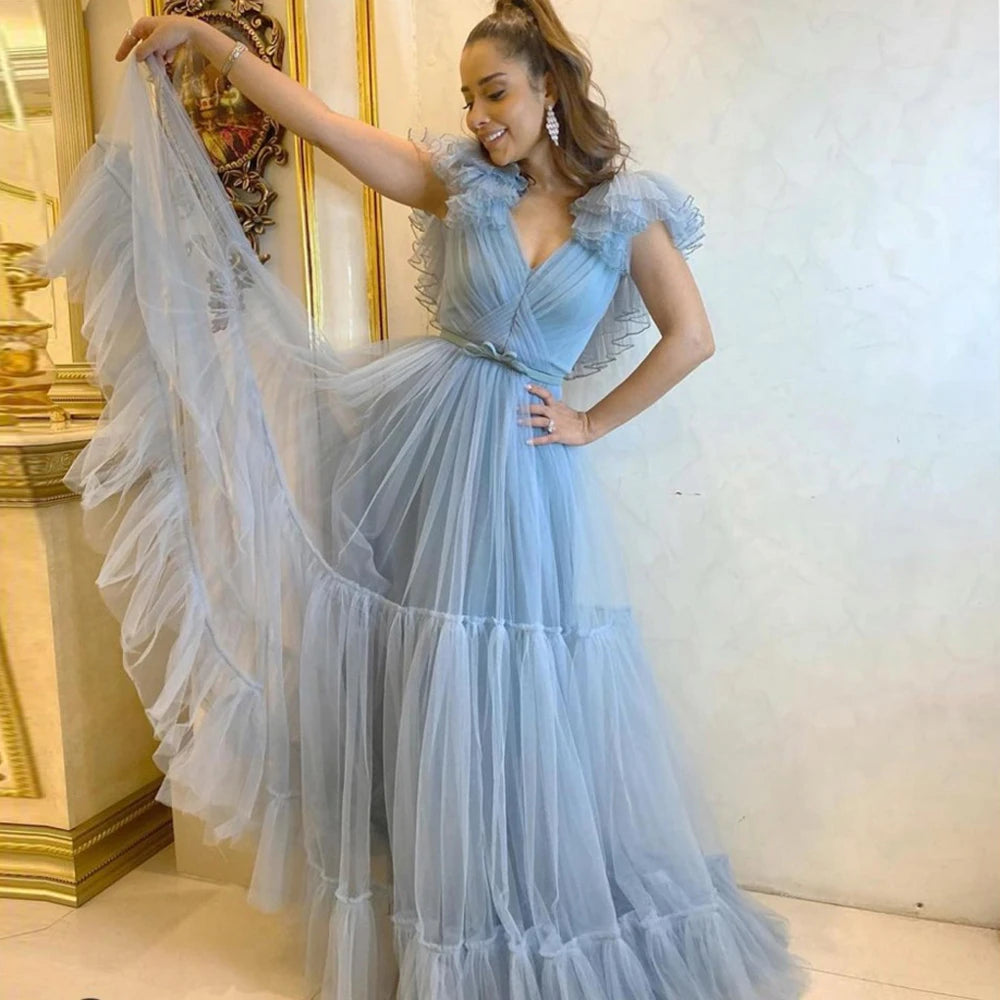 PM433,Princess Dusty Blue Tulle A-Line Long Prom Dresses,Layers Birthd prommirror PM433,Princess Dusty Blue Tulle A-Line Long Prom Dresses,Layers Birthd prommirror