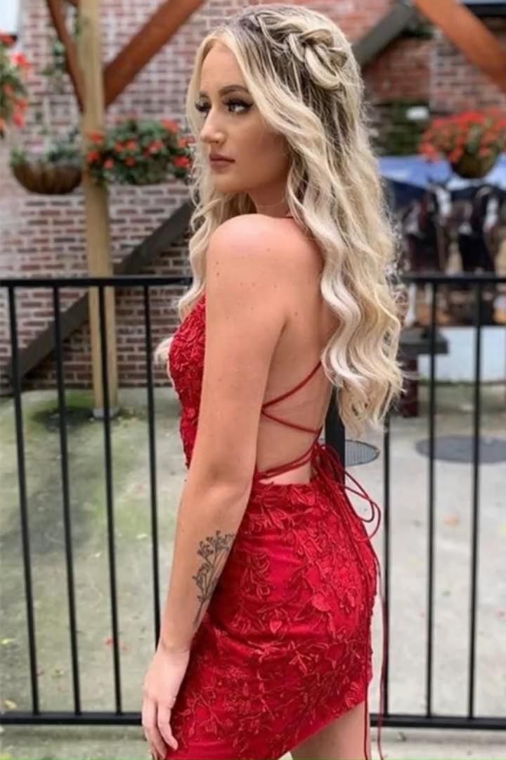 PM276,Red lace beaded homecoming dresses bodycon mini prom dress prommirror PM276,Red lace beaded homecoming dresses bodycon mini prom dress prommirror