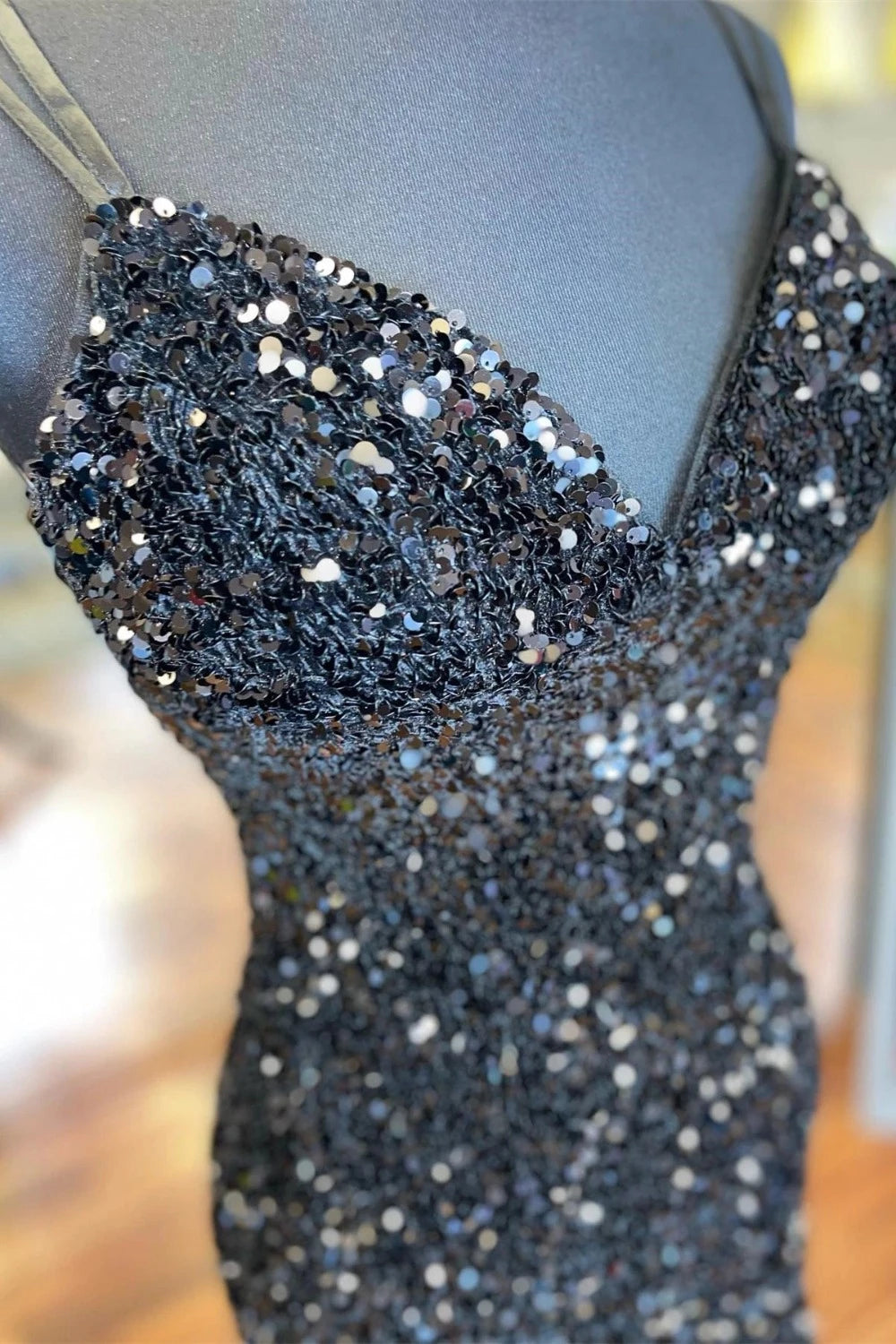 PM136,Sparkle Black Sequined Homecoming Dresses Cross Back Mini Graduation Dresses