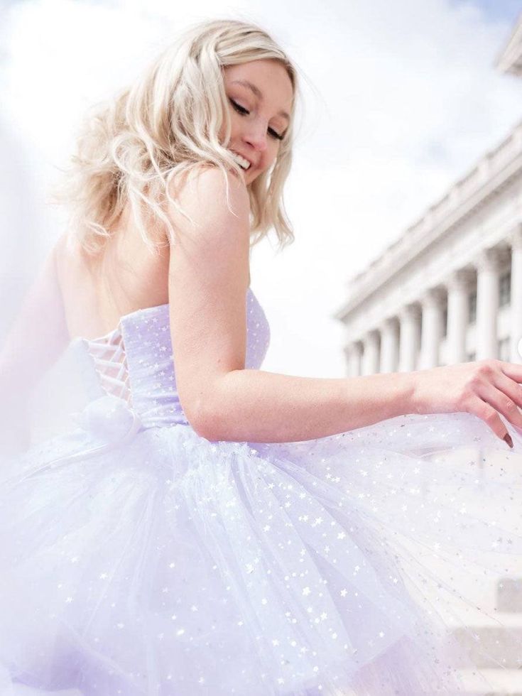 PM465, Purple tulle high low prom dress, light purple evening dress