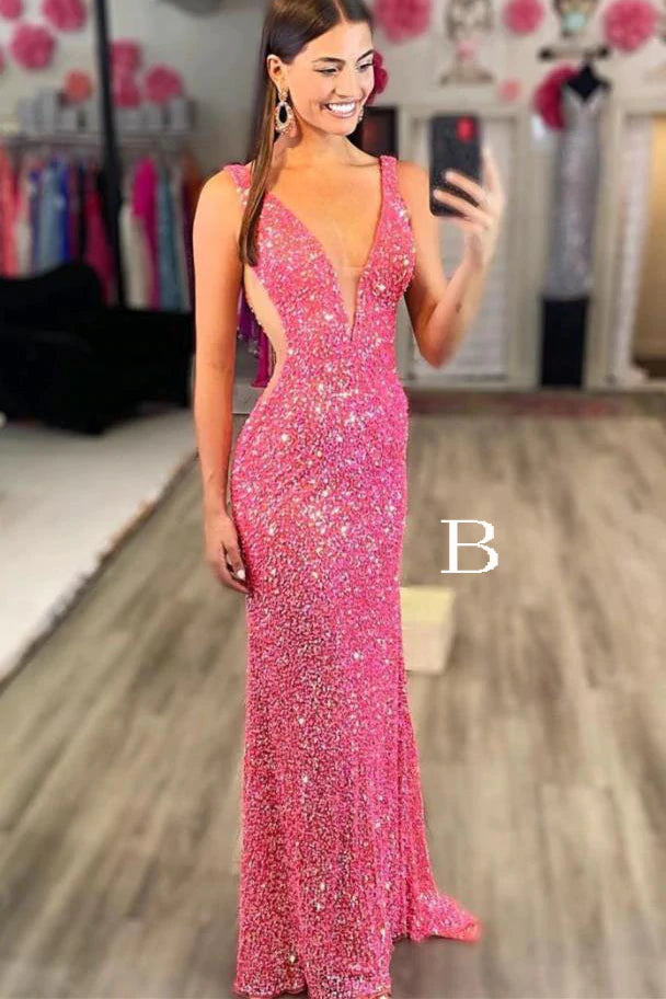 PM106,White Deep V Neck Sleeveless Mermaid Prom Evening Gown, Long Party Dress