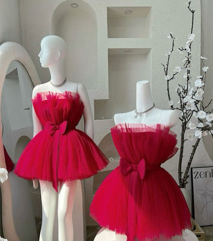 Tiered Tulle A-line Homecoming Dresses, Chic Strapless Short Party Dress