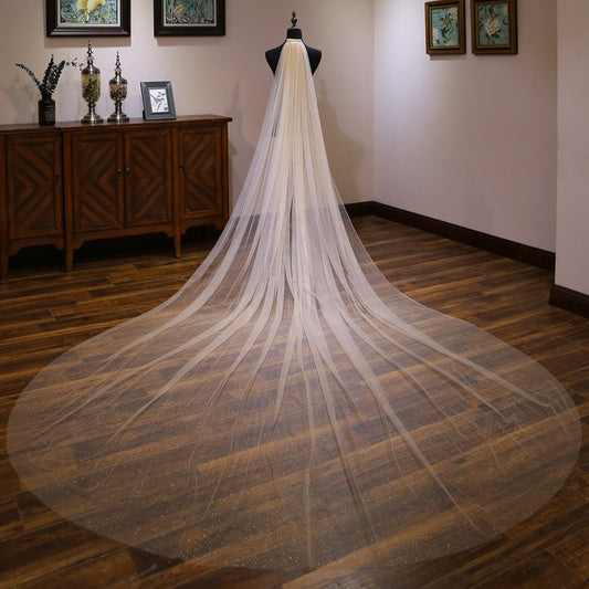 Sparkle Champagne Tulle Wedding Veil For Bride