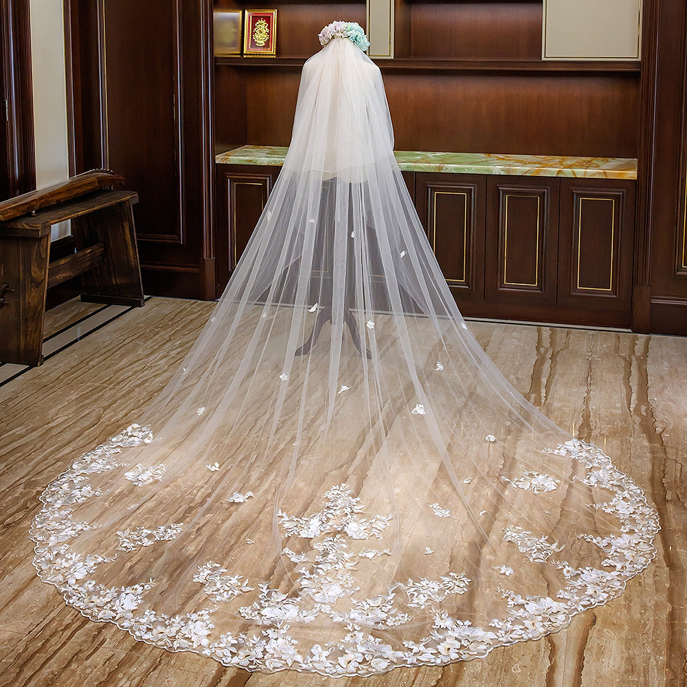 3.5 Meters Double Layers Tulle Floral Wedding Veil