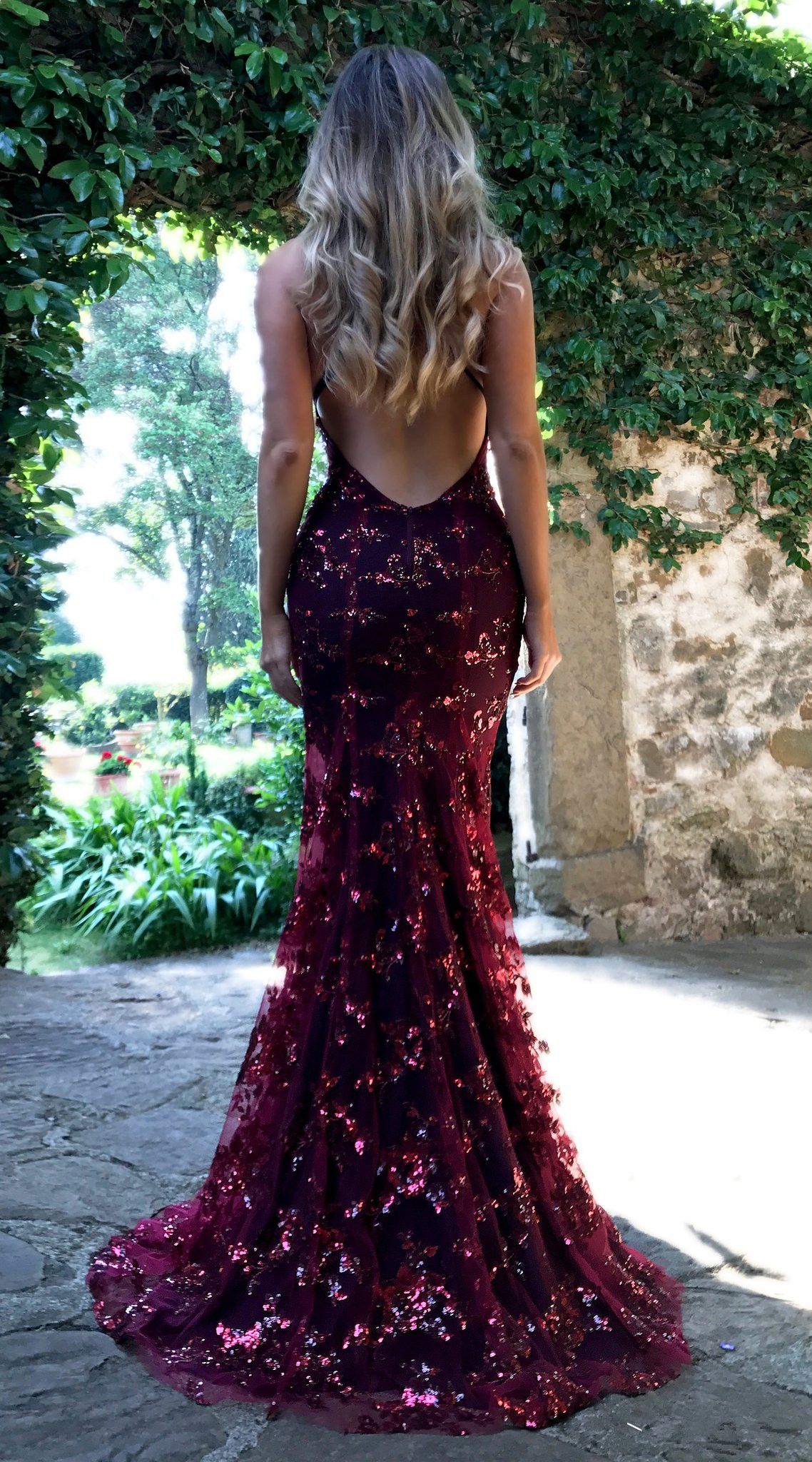 Mermaid Sequins Backless Long Prom Dress