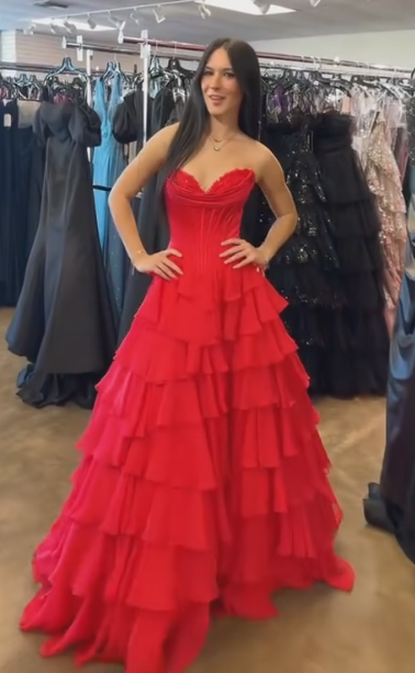 Yellow Corset A-line Ruffle Long Formal Dress