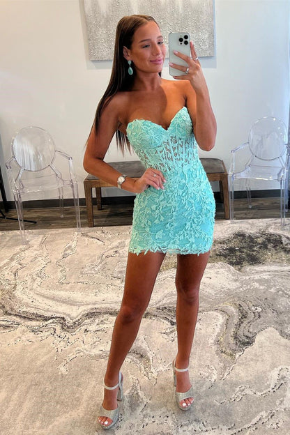 Discount Mint Green Sweetheart Applique Homecoming Dresses Mini Party Dress