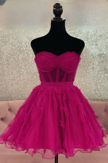 PM526,Sweetheart Ruffles Tulle A-Line Mini Homecoming Dresses