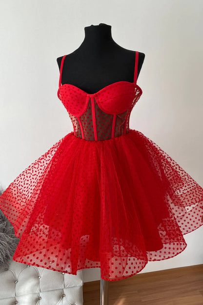 PM536,Cute Dots Black/White/Red A-Line Homecoming Dress