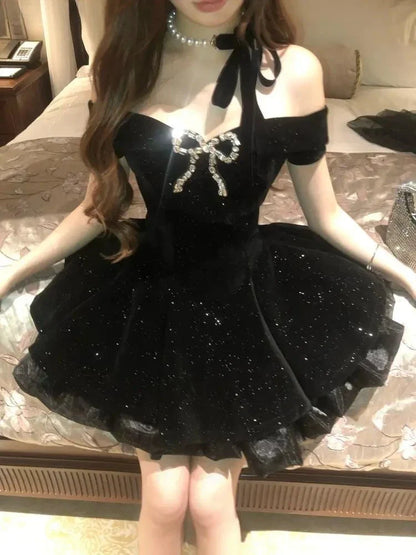 Black Off Shoulder Homecoming Dress Short Party Dress