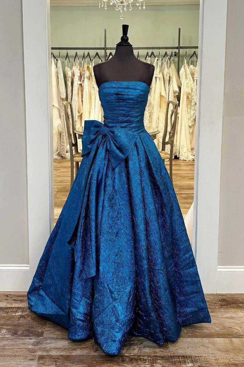 Strapless Royal Blue Ruched A-line Long Formal Gown