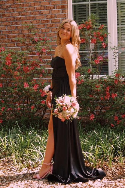 Sweetheart Black Sheer Corset Long Formal Dress
